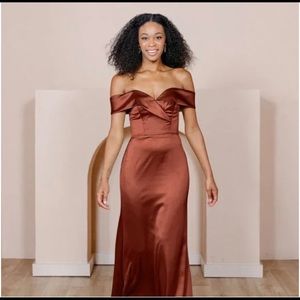 Revelry Bridesmaid Dress - Size 8 - Satin Bardot - Terracotta Rust 709